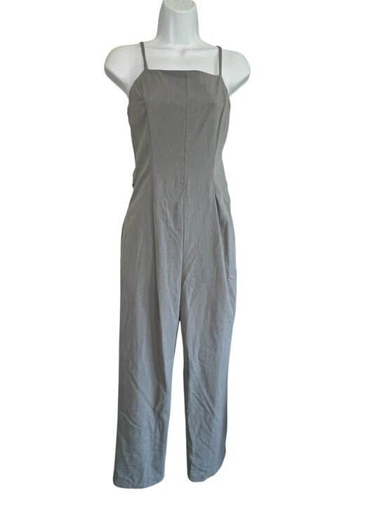 Monteau Pants - Grey Wide Leg Jumpsuit Smocked Back